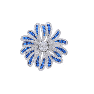 Women's 14K White <b>Gold</b> Rhodium Plated Classic Floral <b>Cocktail</b> <b>Ring</b> Natural Brilliant Cut Diamonds Stunning Blooming Petal Design - Product Image 1