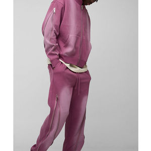 High Quality Winter Woven 100% Cotton Oversized Boxy Zip <b>Detail</b> Spray Wash Vintage Zip-Up Fleece <b>Quick</b> Dry Men's Tracksuit Set - Product Image 2