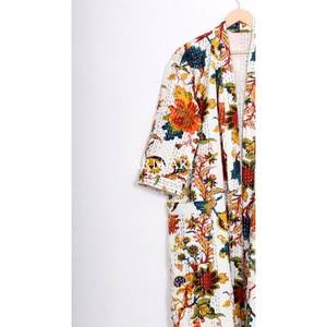 Women Sexy Vintage Printed Cotton Bathrobe in Hand Block Floral Design Summer Spring Season - Product Image 3
