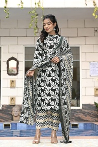 Kurta décontractée pour femme en coton indien et pakistanais, coupe ample, brodée, style Leheriya, longueur au sol, avec manches trois-quarts, provenant d'Inde - Product Image 2