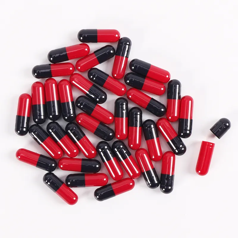 Boyut 0 1 2 3 4 lal sertifikalı boş jelatin kırmızı siyah sert kapsül kabuk enterik gastrik kapsüller