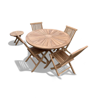 Ensemble de table et chaises pliantes de jardin en teck rond pour 4 personnes, moderne, pour salon, jardin, cour, hôtels et restaurants