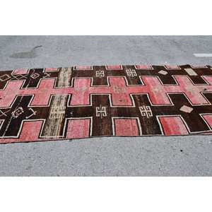 Tapis Vintage en Laine Turque Marron Rose 5 X 12.4ft Plat Tissage Patchwork Motif Salon Tapis Latex pour Décorations de Salon - Product Image 3