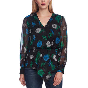 Top da donna con stampa floreale e vita arricciata di Vince Camuto in nero, taglia Large, per la primavera - Product Image 1