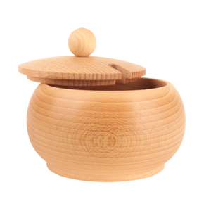 Sucrier en bois de hêtre avec couvercle 11,5 cm, finition huile végétale, pot de cuisine rustique, vente en gros, logo personnalisé - Product Image 3