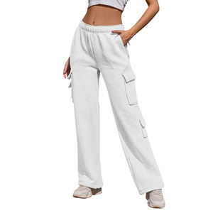 Pantalon Cargo de jogging uni pour femmes multi-poches cordon de serrage taille élastique femmes pantalons de sport Streetwear pantalons longs décontractés - Product Image 1