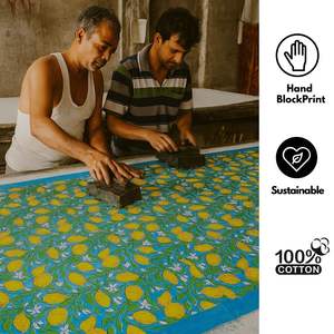 Tela de Algodón Estampada a Mano con Bloques Indios, Estilo Clásico, Estampado Floral, Bloqueador de Luz Total para Moderno - Product Image 3