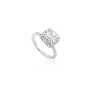 Authentique bague de fiançailles en or blanc véritable 14 carats pour femmes grappe de diamants exquise pour les mariages 100% vraies fêtes en diamant fin - Product Image 1
