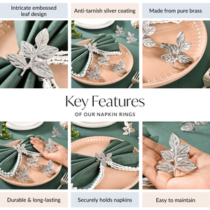 ชุดแหวนรัดผ้าเช็ดปาก Leaf Classic Luxury ทนทาน 6 ชิ้น สีเงินทองเหลือง ยี่ห้อ Ambar Exports สำหรับงานแต่งงาน ร้านอาหาร และโต๊ะอาหาร - Product Image 6