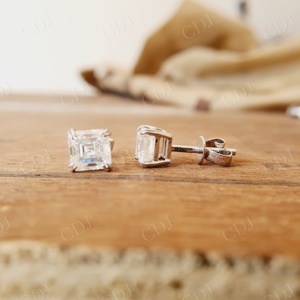 Latest Asscher Cut Moissanite Stud <b>Earrings</b> Customized 14KT White Gold Jewelry for Women Fashion From India Manufacturer - Product Image 5