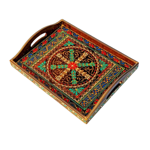 Plateau de service en bois peint à la main d'art traditionnel de Swat, plateaux de service décoratifs en bois faits à la main et peints à la main - Product Image 1