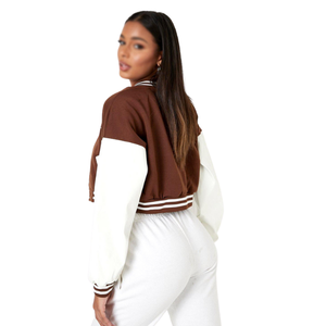 Chaqueta de béisbol con letras recortada de manga larga para mujer personalizable estilo universitario con botón frontal abierto para la temporada de invierno - Product Image 4