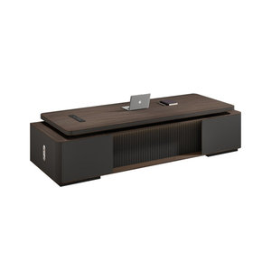 Luxury Rectangular Engineered Wood Executive <b>Office</b> <b>Desk</b> with <b>Computer</b> Storage Brown Finish - Product Image 4