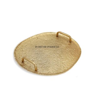 Unique Fancy Texture Designer Aluminum Casted Gold Plated Serving <b>Tray</b> <b>With</b> Handles Restaurant And Hotel Supplies From India - Product Image 1