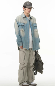 Veste en jean vintage tendance pour homme, nouvelle veste en jean élégante à manches longues, coupe ajustée, col montant à boutons, lavée, fournie par ODM - Product Image 6