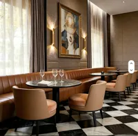 Ensemble de mobilier de restaurant de luxe sur mesure, table à manger avec 4 chaises, canapé en cuir beige pour boulangerie-pâtisserie