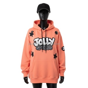 Sweat à capuche pour femme, 320 GSM, mélange de coton doux, couleur pêche, logo personnalisé, broderie étoile, poche kangourou, basiques pour femmes - Product Image 6