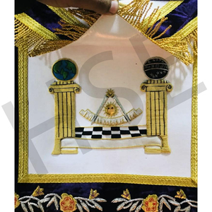 ผ้ากันเปื้อนฟรีเมสันปักมือพร้อมพู่สีทอง ชุดเครื่องราชอิสริยาภรณ์ Purple Lodge - Product Image 4