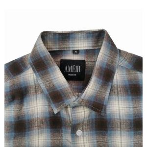 Camisa a cuadros de franela premium 100% algodón teñido con hilo, de alto gramaje, con botones a presión, informal, para exterior, con etiquetas personalizadas, antiarrugas - Product Image 3