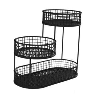 Cesta de Frutas de Alambre de Hierro con Recubrimiento de Polvo Negro de Diseño de Lujo con Forma Rectangular de 3 Niveles para Decoración del Hogar, Cesta de Almacenamiento - Product Image 1