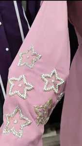 Premium mujer elegante modesta estrella bordada Abayas transpirable Dubai vestido tradicional musulmán Premium mano trabajo accesorio - Product Image 2