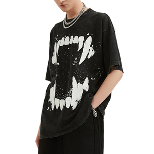 เสื้อลำลองสไตล์สตรีทแวร์สำหรับผู้ชายและผู้หญิงเสื้อวินเทจสีดำฟอกสีจากโรงงานโลโก้ตามสั่งสำหรับฤดูร้อน - Product Image 3