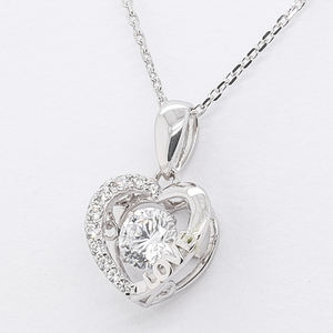 Personnalisé 14K Or Blanc Fine Jewelry Pendentif Collier pour les Femmes Vintage Brilliant Cut CZ Pierre Coeur Lien Chaîne Gravé Mariages - Product Image 2