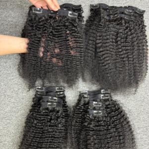 Virgin Clip Ins 100% Cheveux Humains Vietnamiens Bruts Afro Crépus Bouclés Machine Double Trame Permed Set Clip-in Extensions Double Cheveux - Product Image 6