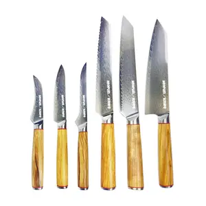 MOFUN bıçak el yapımı şam mutfak bıçakları OEM şef oyma ekmek soyma Boning Pu deri çanta ile kasap balta bıçaklar