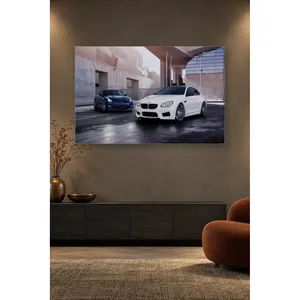 Impression sur toile Fida White BMW M6 et Blue GT-R sur fond d'architecture en béton - Product Image 2