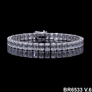 Bracelet tennis élégant pour femme 21 carats en or 14K plaqué rhodium, serti d'émeraudes et de diamants de laboratoire, taille émeraude symétrique, 11g, cadeau de mariage - Product Image 3