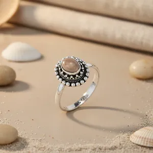 Bague statement en argent sterling 925 pour femmes, bohème, romantique, délicate, ovale, pierre précieuse, turquoise naturelle, cadeau - Product Image 1