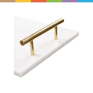 Plateau de service alimentaire de couleur blanche en marbre avec poignées en fer Vaisselle de cuisine Plateau de service alimentaire à des prix abordables - Product Image 2
