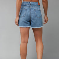 Shorts de mezclilla rectos azules lavados de alta calidad hechos en Pakistán para mujer, de cintura alta, ajustados, sexys, con cremallera trasera, estilo vintage, para verano.