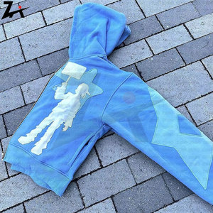 American High Street Trend Jacket Hombres Creativo Bordado Cremallera Sudadera con capucha Harajuku Moda Retro Sudadera de gran tamaño - Product Image 3