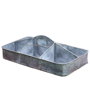 Bandeja galvanizada Bandeja DE SERVICIO DE METAL Bandeja redonda de hierro de metal con acabado galvanizado gris con asa lateral - Product Image 5