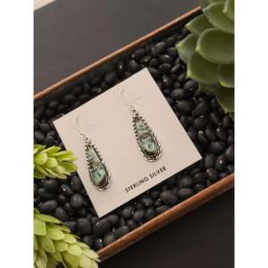 Vintage Navajo Handmade Drop <b>Earrings</b> Black Jack Turquoise & Sterling <b>Silver</b> Water Drop Shape <b>Dangle</b> Style - Product Image 3