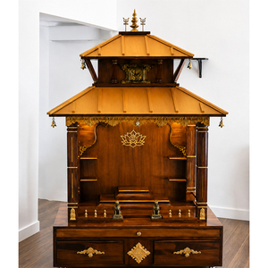 Premium Solid Wood Handmade Pashupatinath <b>Mandir</b> Luxury Wooden Home Temple <b>Mandir</b> Storage Drawer Wooden Pooja <b>Mandir</b> for Home - Product Image 1