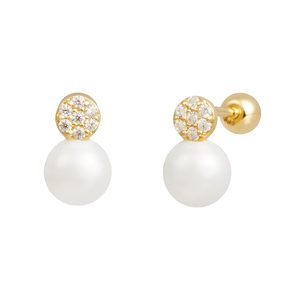 Orecchini da donna alla moda con sfera circolare Zirconia con perle cubiche in oro 14k con orecchini a bottone all'ingrosso di gioielli per Piercing di base grandi - Product Image 2