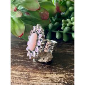 Southwest Handmade <b>Rose</b> <b>Quartz</b> & Amethyst Sterling Silver Bezel Set Adjustable <b>Ring</b> - Product Image 4