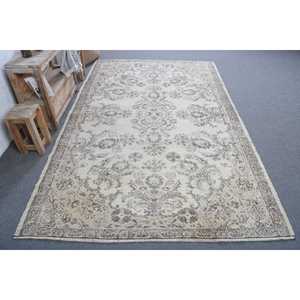 พรมวินเทจขนาดใหญ่ 5.5x8.9 ฟุต (168x271 ซม.) พรมขนสัตว์ลายพรางสีขาวสไตล์ตุรกี - Product Image 1