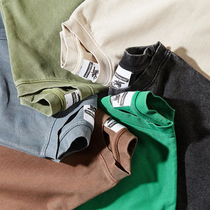 100% algodón de gran tamaño lavado con ácido Streetwear camiseta Vintage desgastada para hombres sólido de cuello redondo talla grande camisas de punto carta - Product Image 1