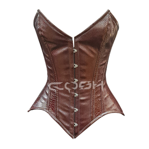 Corset bustier de luxe marron en PVC à texture reptile, avec armatures en acier, pour le modelage corporel, à bonnets pointus en V - Product Image 1