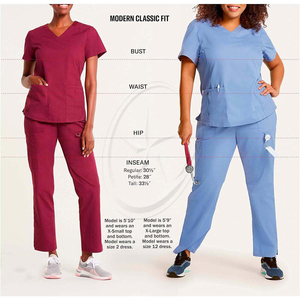 Mujeres manga corta cuello en V uniforme Poly Spandex verano, Hospital Scrubs trabajadores de la salud enfermera uniforme cintura elástica Scrubs Set - Product Image 6