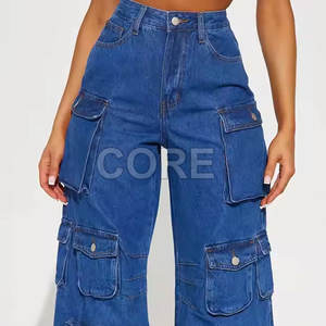 Pantalons jeans cargo multi-poches pour femmes à la mode Pantalons jeans cargo multi-poches pour femmes à taille personnalisée - Product Image 3