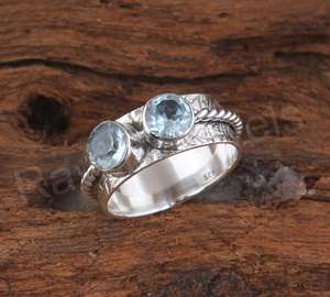 Colección 2025, anillo de ajuste de bisel de Topacio Azul de 7mm hecho a mano para mujer, Plata de Ley 925 sólida, joyería fina Vermeil Eternity Third - Product Image 5