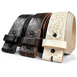 Sangle de ceinture occidentale en cuir sculptée à la main pour hommes avec bouton-pression réglable pour la boucle. - Product Image 2