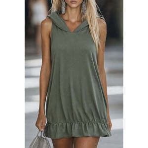 Jane's Women's Hooded Off-Shoulder <b>Ruffled</b> Hem Short Modal <b>Dress</b> - Casual Loose Fit Mini Length Summer Spring Fashion - Product Image 1