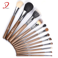 Dongshen pinceau de maquillage brun classique de haute qualité 12pcs laine manche en bois ensemble de pinceaux de maquillage
