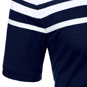 Polo de Manga Corta para Hombre, con Bloques de Color, Rayas Tejidas, Estilo Casual, Azul Marino y Blanco - Product Image 4